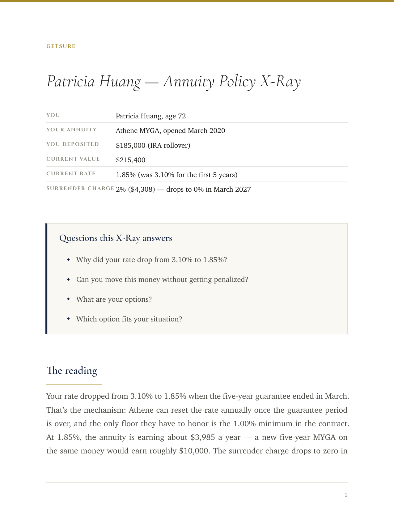 Sample Fixed Annuity X-Ray page